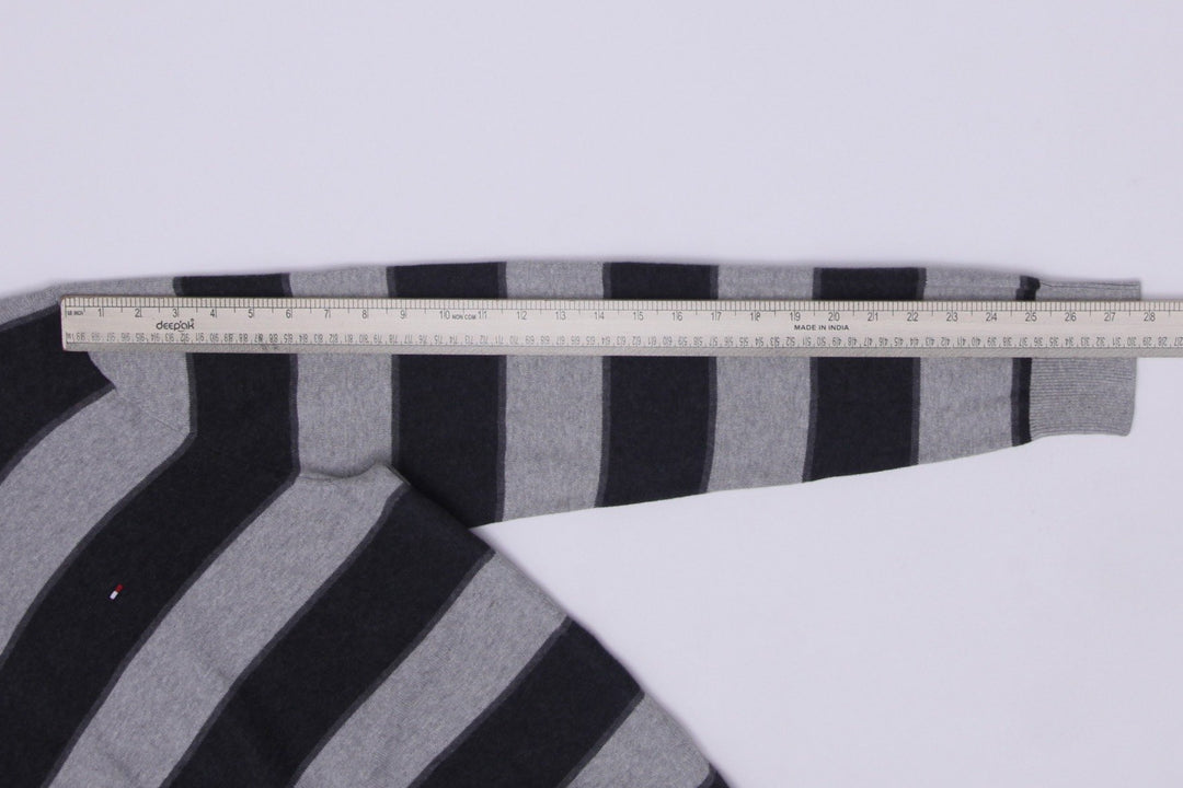 Mens Tommy Hilfiger Gray Black Stripe Cotton Crewneck Sweater