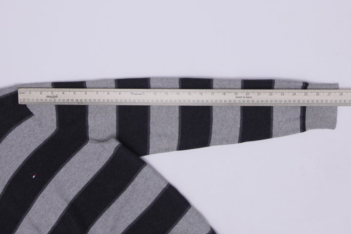 Mens Tommy Hilfiger Gray Black Stripe Cotton Crewneck Sweater