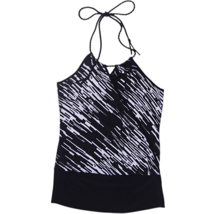 Y2K Ladies Halter Top Black White Pattern Graphic S