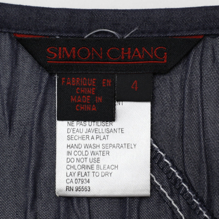 Y2K Ladies Simon Chang Crinkle Paneled Midi Skirt with White Contrast Stitching
