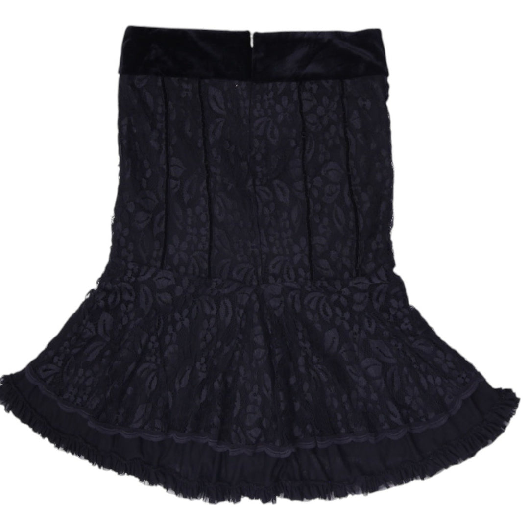 Y2K Ladies Comely  Lace Ruffle Mini Skirt Velvet Waist Whimsigoth Goth