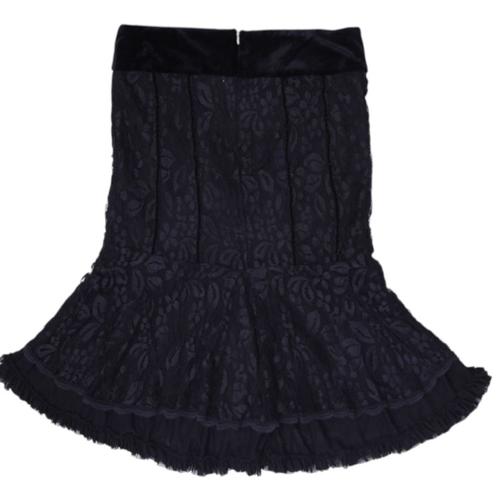 Y2K Ladies Comely  Lace Ruffle Mini Skirt Velvet Waist Whimsigoth Goth