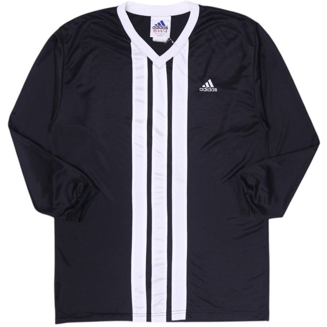 Vintage Mens Adidas Jersey Black Long Sleeve Striped V-Neck