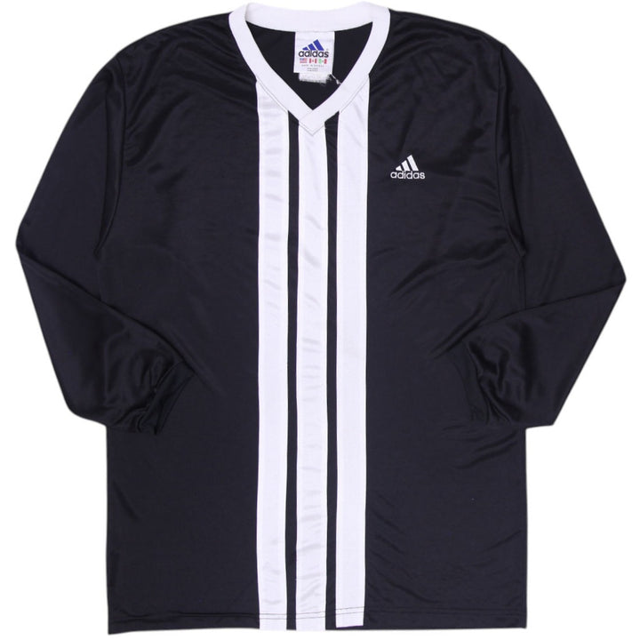 Vintage Mens Adidas Jersey Black Long Sleeve Striped V-Neck