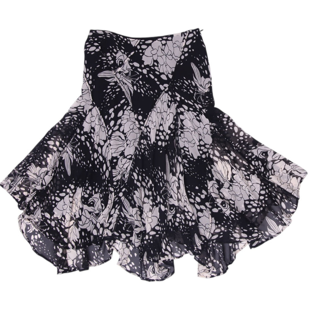 Y2K Ladies Sandra Angelozzi Paneled Monochrome Floral Asymmetrical Hanky Hem