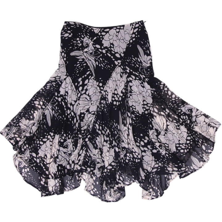 Y2K Ladies Sandra Angelozzi Paneled Monochrome Floral Asymmetrical Hanky Hem