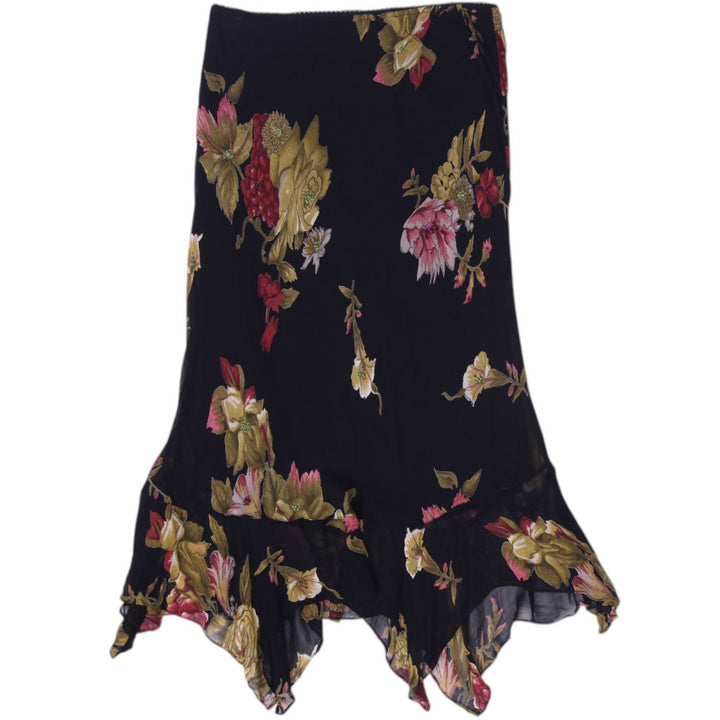 Y2K Ladies Nostalgia Skirt Black Floral Ruffle Trim Size L