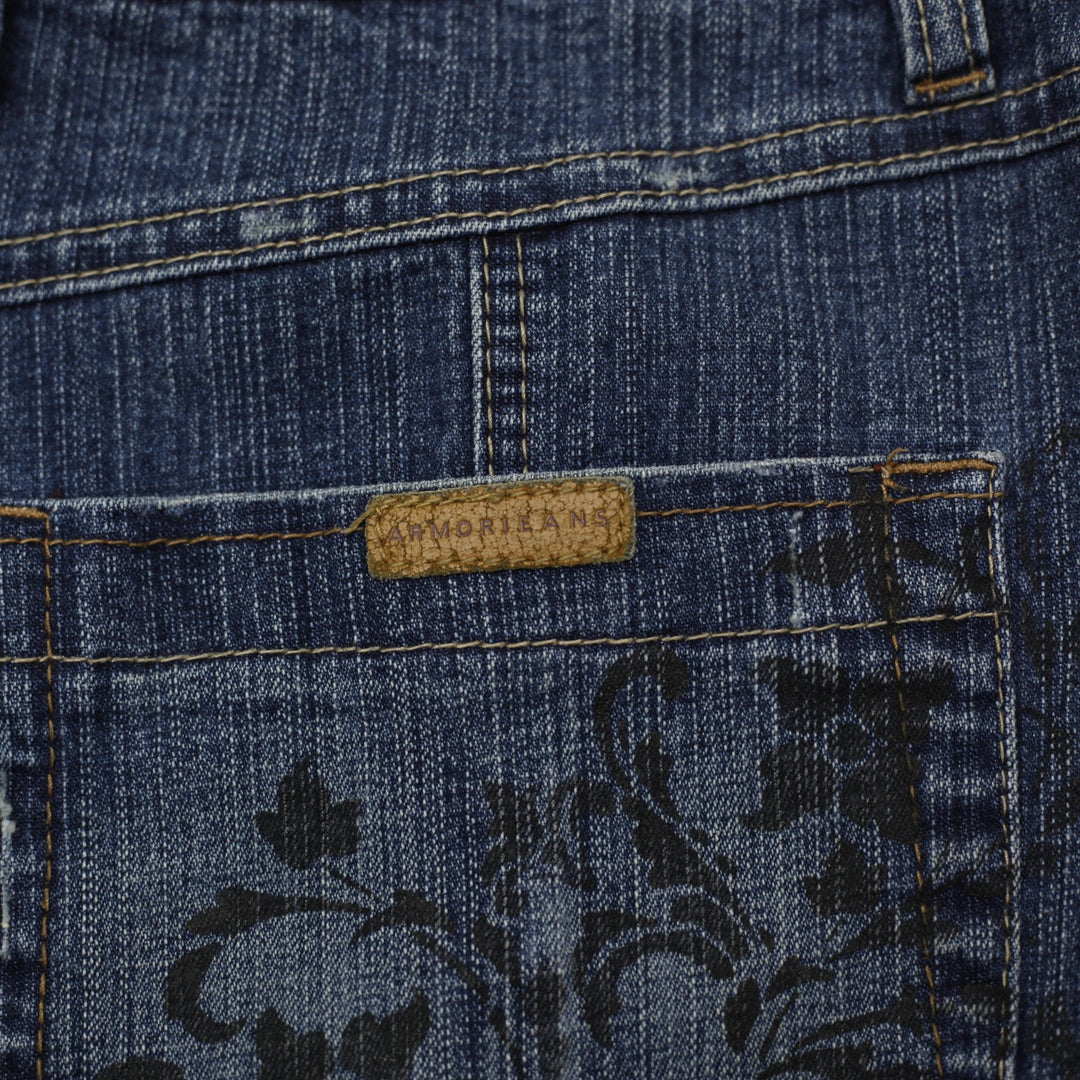 Y2K Ladies Armor Jeans Embroidered Denim Midi Skirt Size 11/12
