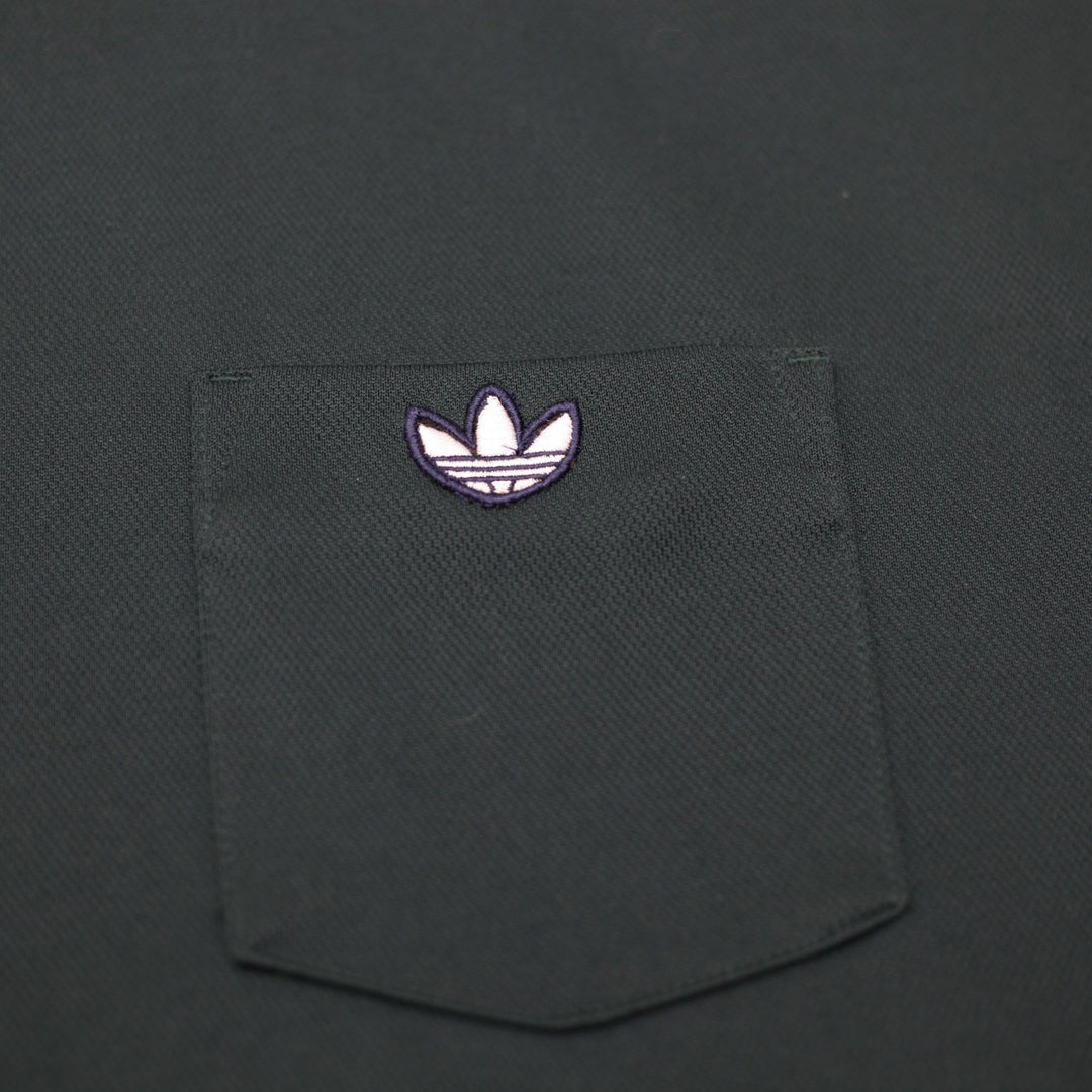 Mens Adidas Logo Pocket T-Shirt Green Striped Crew Neck Size L