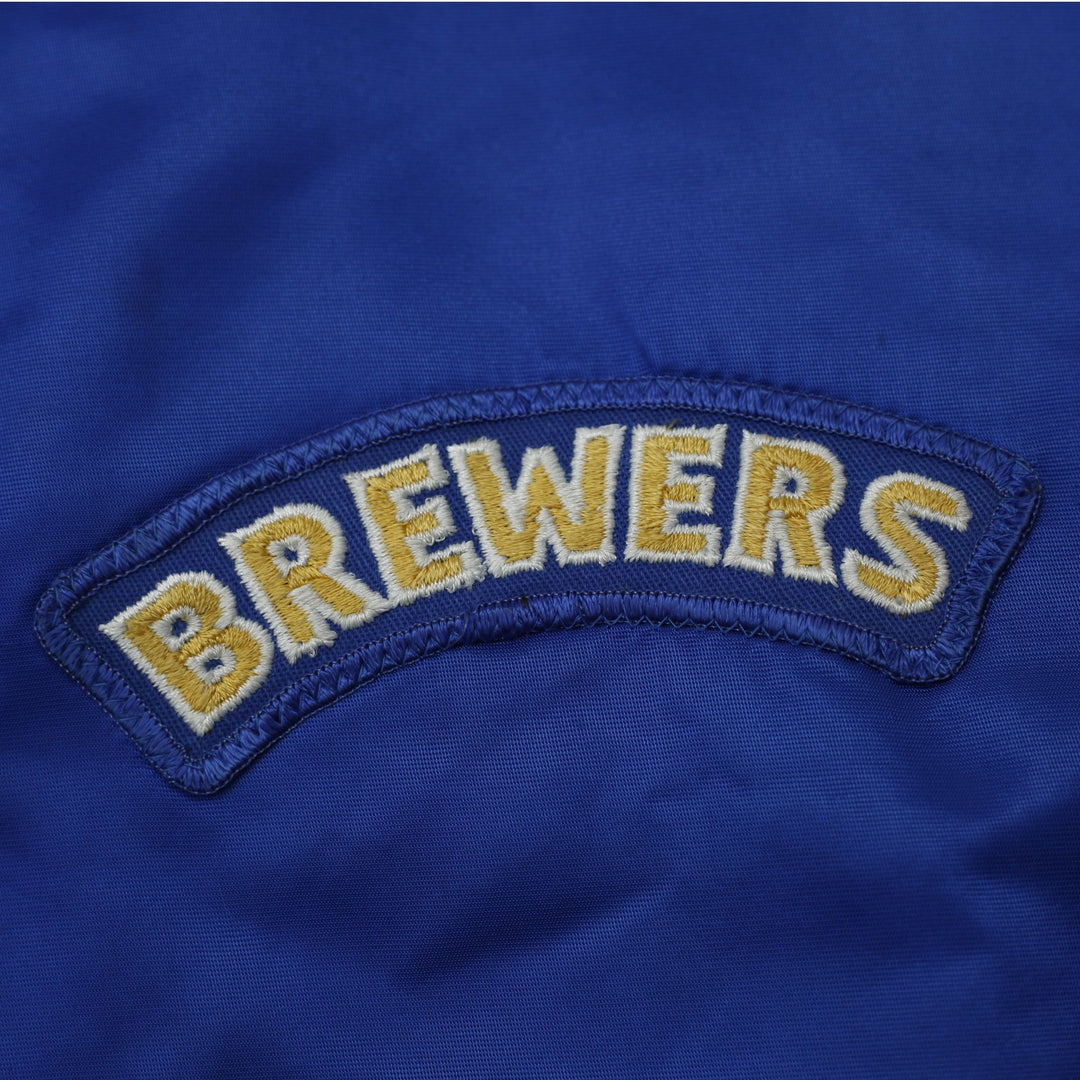 Vintage 90s Starter MLB Milwaukee Brewers Button Up Satin Jacket Size L | Migration_Jackets - Detail View | Fashion Rerun