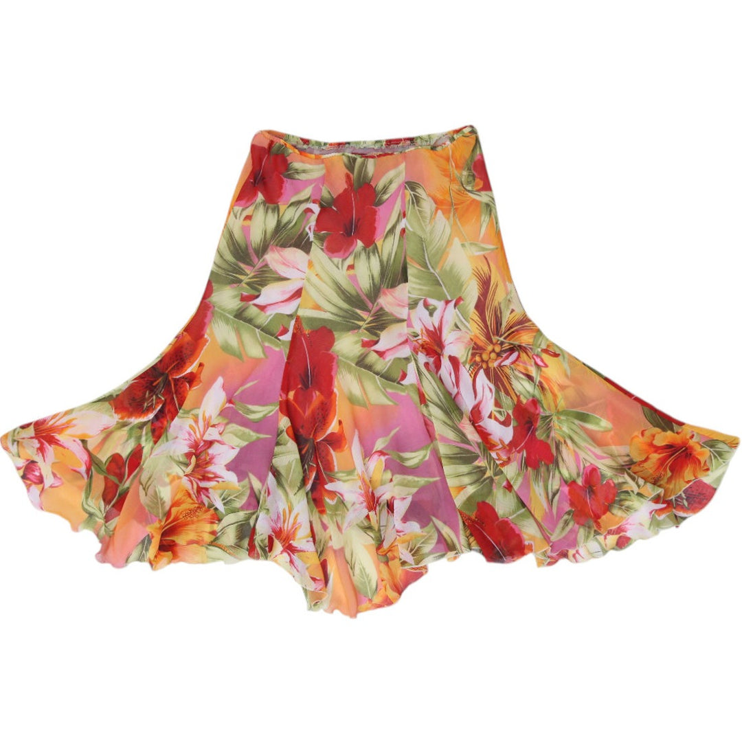 Y2K Ladies CYC Pastel Floral Mesh Ruffle Hem Midi Skirt Size S