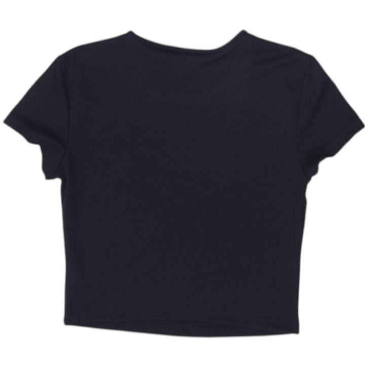 Y2K Ladies Bebe Rhinestone Logo Crop Top Size M | Migration_Y2K Tops - Side View | Fashion Rerun