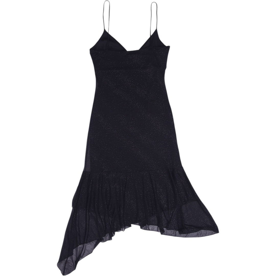 Y2K Ladies Slip Black Glitter Stretchable Slim Fit Long Dress Size M | Migration_Dresses - Side View | Fashion Rerun