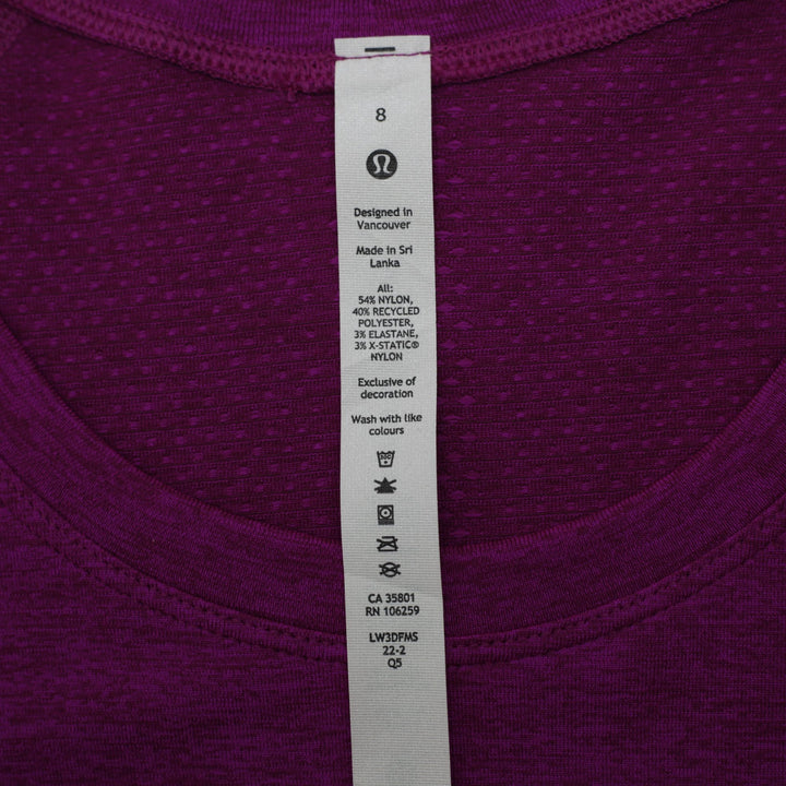 Ladies Lululemon Swiftly Tech Magenta Purple Seamless Mesh Running Top