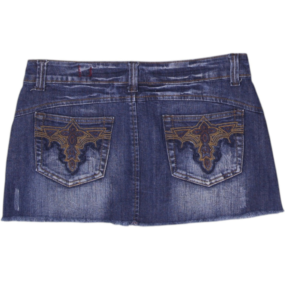 Y2K Ladies Embroidered Pocket Denim Mini Skirt Size XL