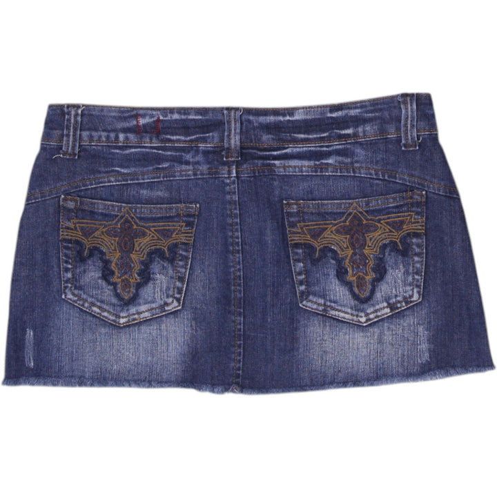 Y2K Ladies Embroidered Pocket Denim Mini Skirt Size XL