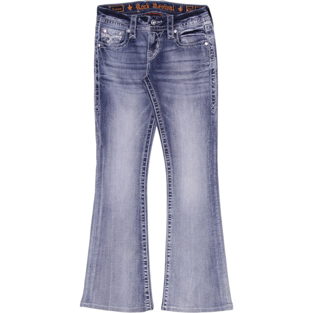 Y2K Ladies Rock Revival Sukara Bootcut Jeans Washed Blue Embellished