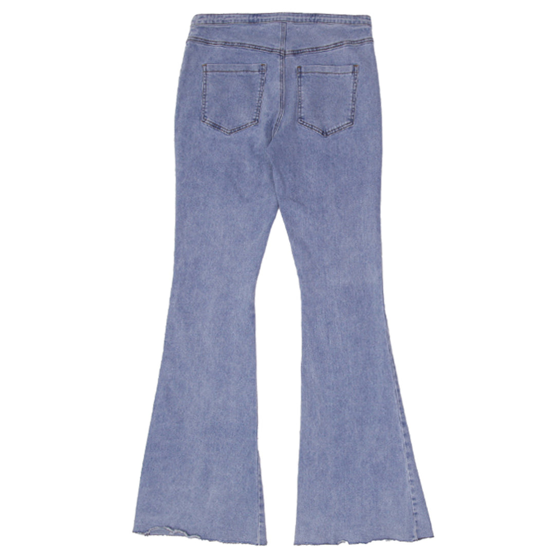 Y2K Ladies Lace Up Slit Front Hem Flare Jeans