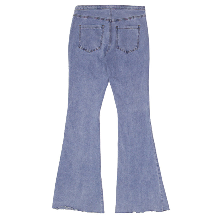 Y2K Ladies Lace Up Slit Front Hem Flare Jeans