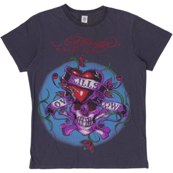 Y2K Mens Ed Hardy Skulls T-Shirt Gray Graphic Tattoo Design
