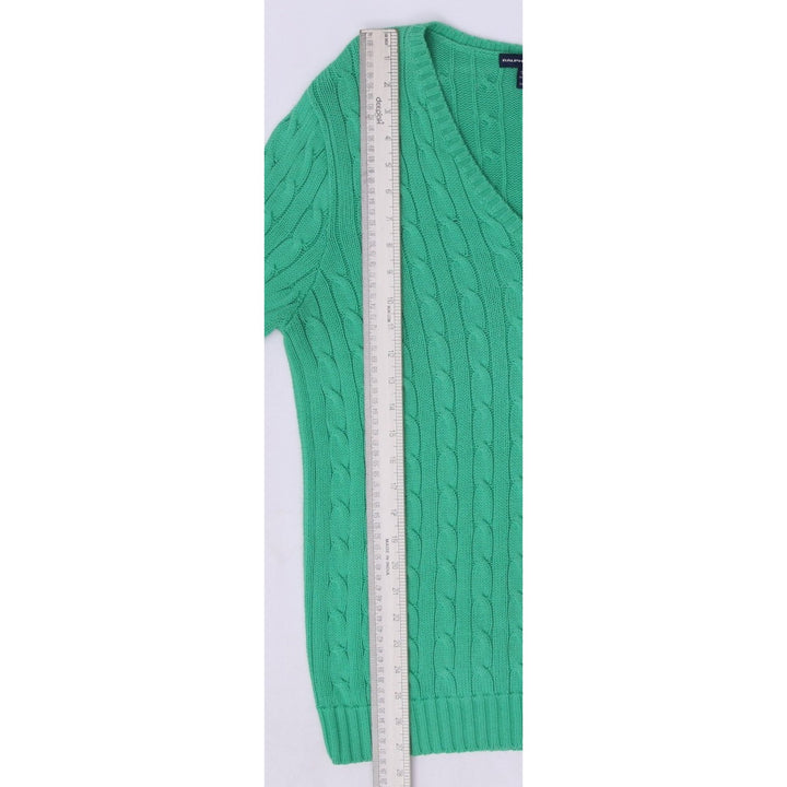 Vintage Ladies Ralph Lauren Cable Knit V-Neck Green Sweater XL