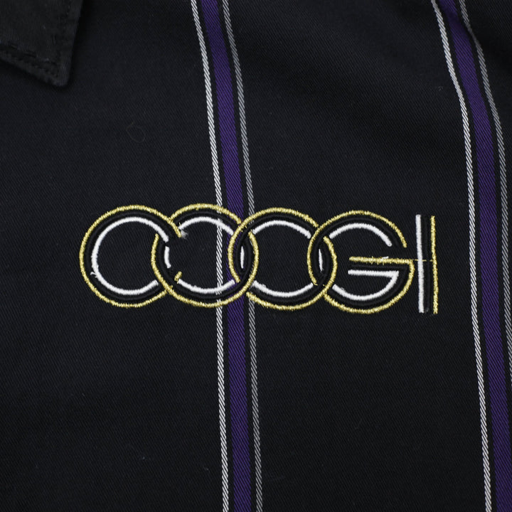 Coogi Gold Button Embroidered Crest Patch Black Purple Stripe Shirt Size XXL | Migration_Shirts - Alternate V | Fashion Rerun