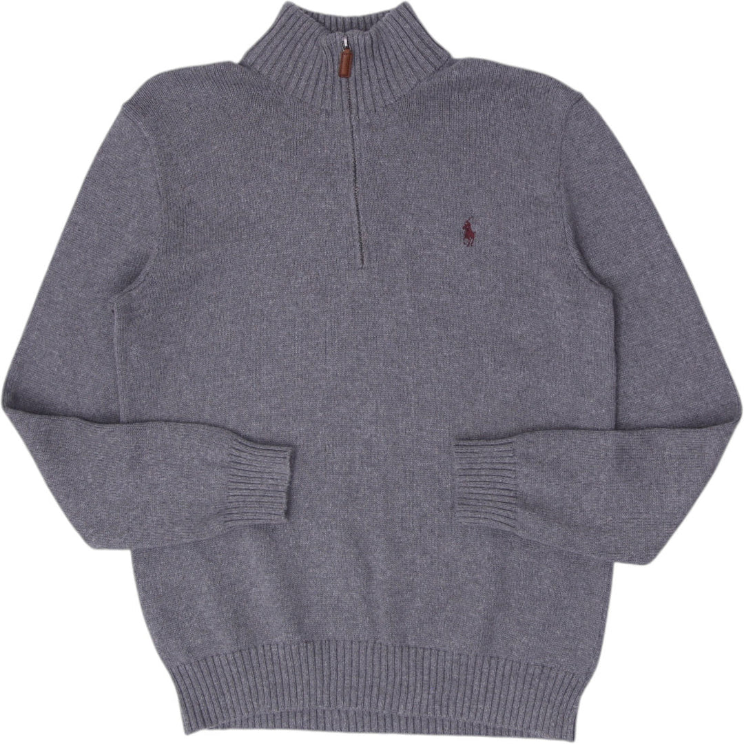 Mens Polo Ralph Lauren Heather Grey Quarter-Zip Cotton Sweater Size S