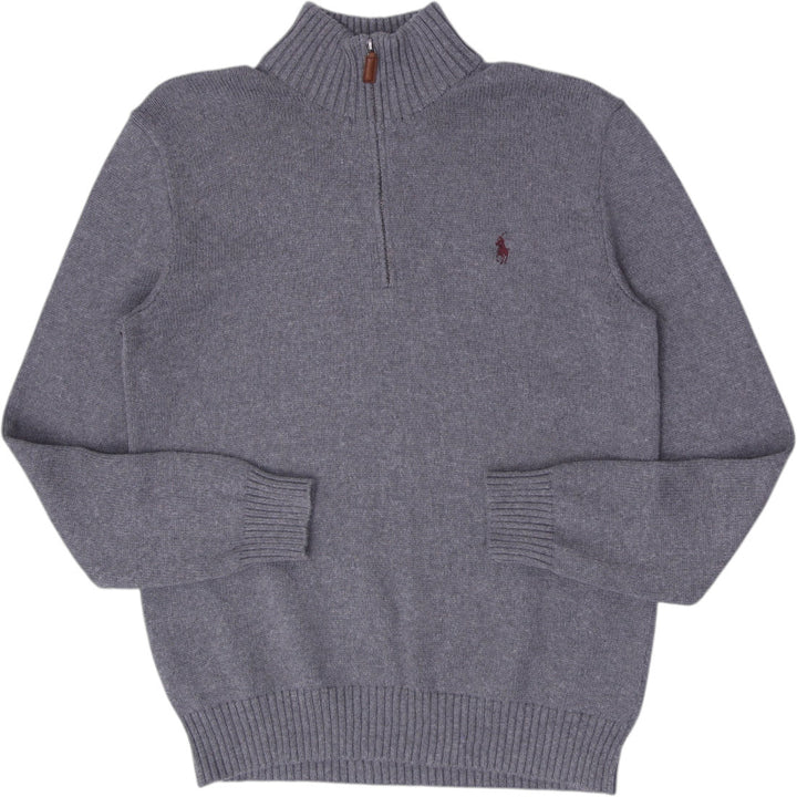 Mens Polo Ralph Lauren Heather Grey Quarter-Zip Cotton Sweater Size S
