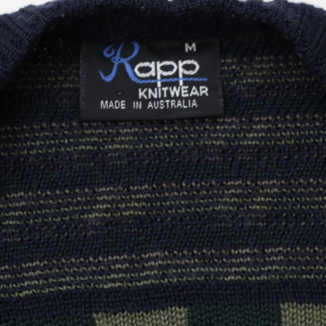 Vintage Rapp Cardigan Navy Green Geometric Knitwear Medium Made In Australia | Migration_Knitwear & Sweaters | Fashion Rerun