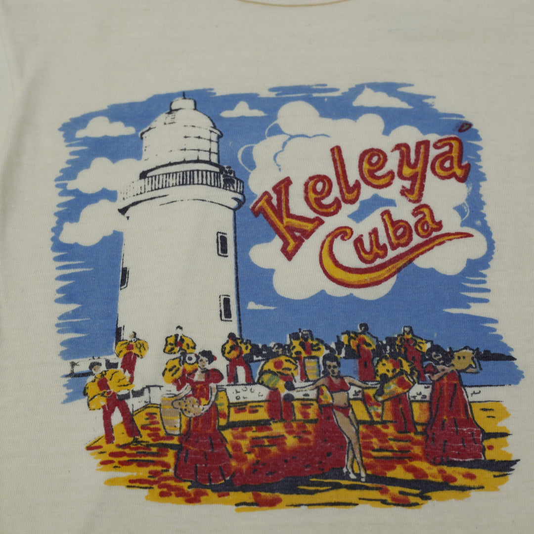 Vintage Ladies Luigi Baretta T-Shirt Yellow Graphic Print Cuban Theme