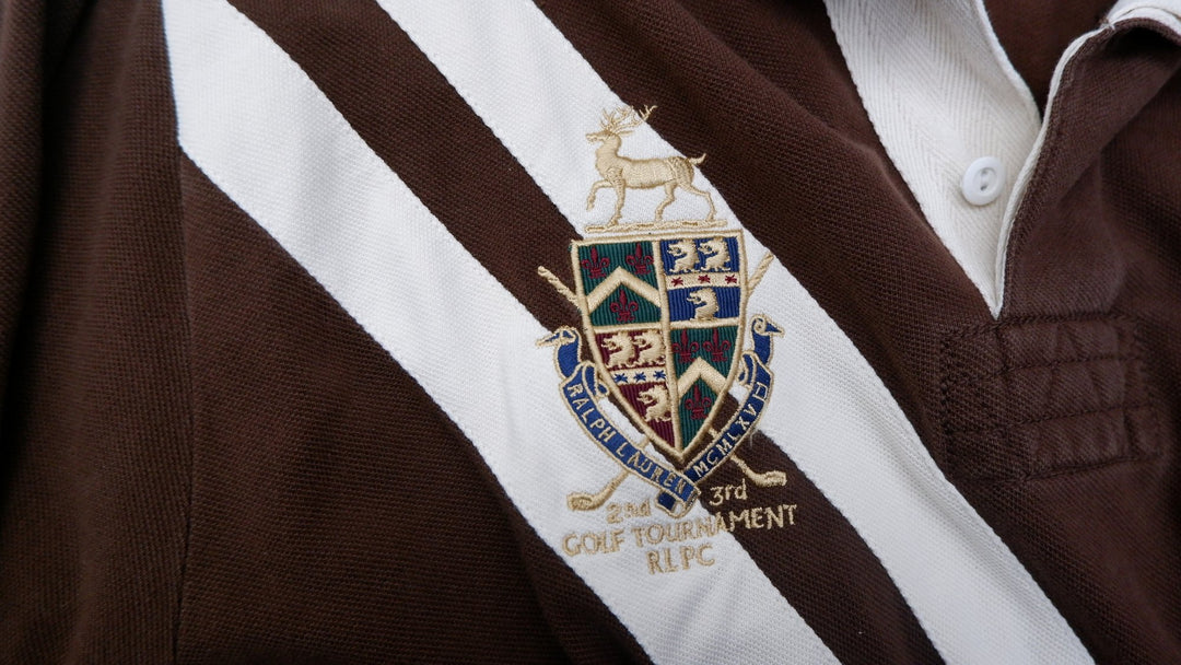 Vintage Mens Ralph Lauren Polo Brown Embroidered Golf Rugby Shirt