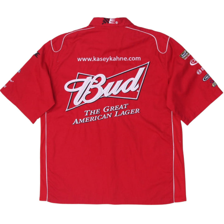 Mens JH Design Budweiser Racing Stitched Snap Button Shirt