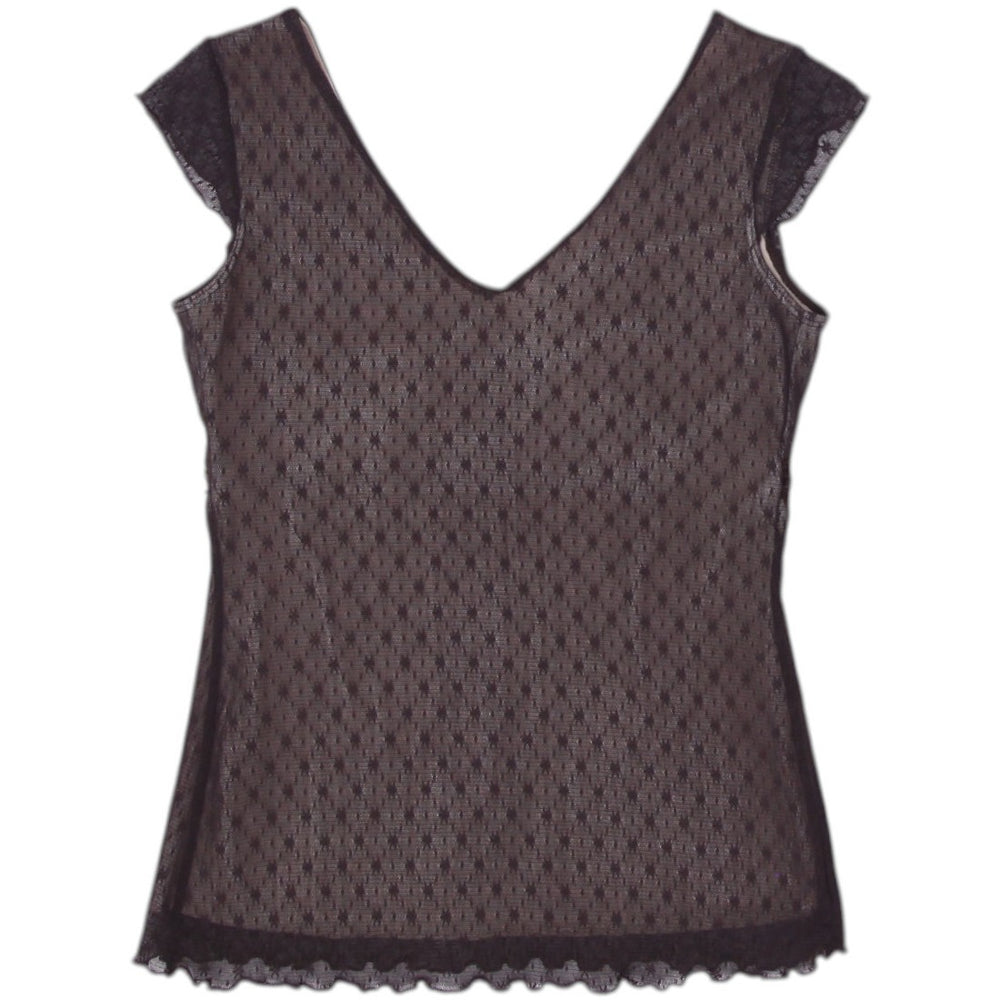 Y2K Ladie Lace Trim Meshs Sheer Black Top Size XS | Migration_Tops - Side View | Fashion Rerun