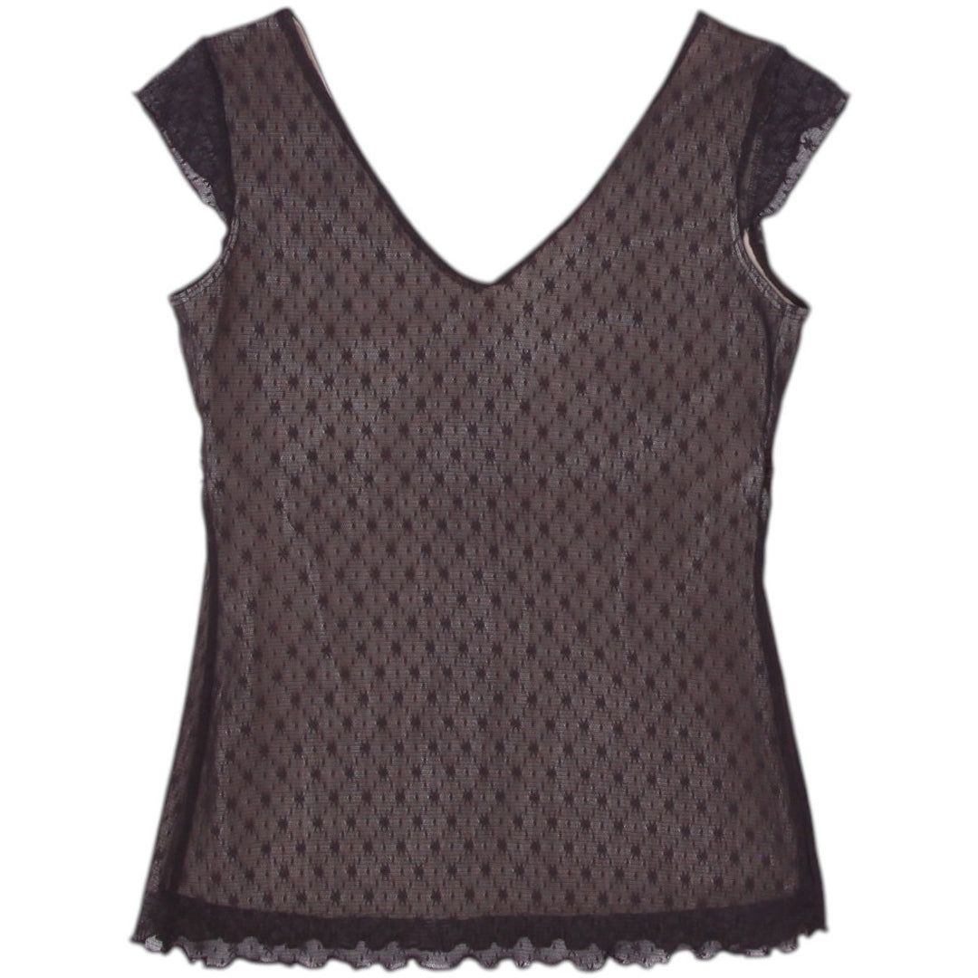 Y2K Ladie Lace Trim Meshs Sheer Black Top Size XS | Migration_Tops - Side View | Fashion Rerun