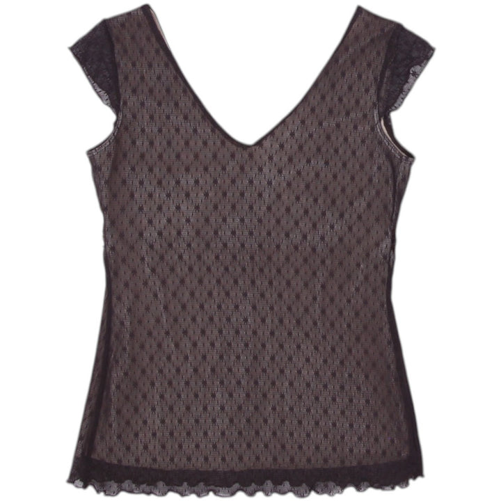 Y2K Ladie Lace Trim Meshs Sheer Black Top Size XS | Migration_Tops - Side View | Fashion Rerun