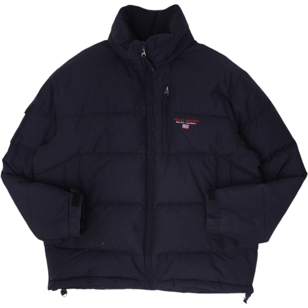 Vintage 90s Polo Sport Ralph Lauren Black Down Puffer Jacket Flag Logo