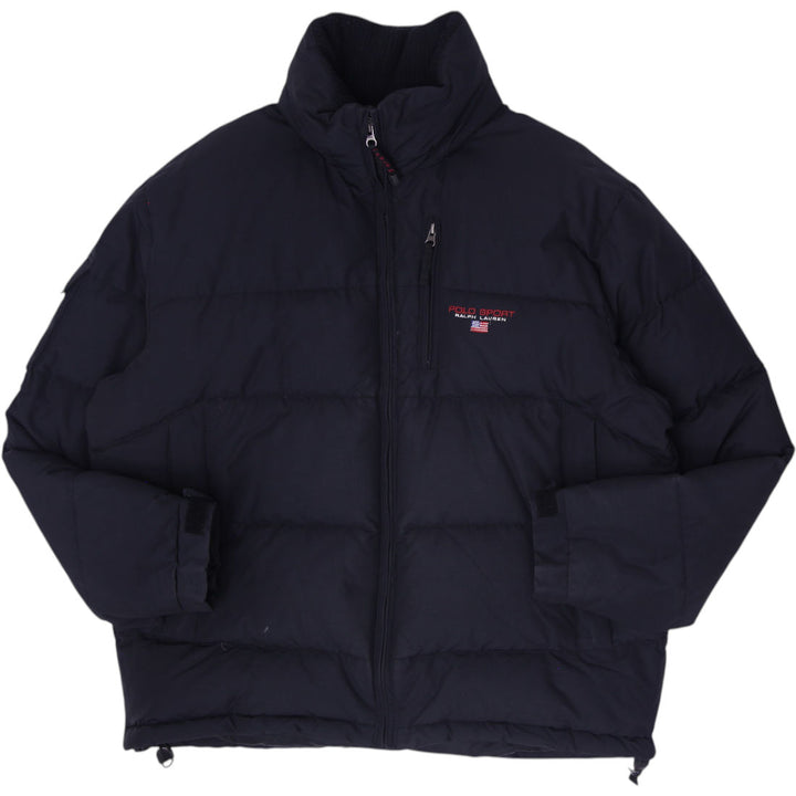 Vintage 90s Polo Sport Ralph Lauren Black Down Puffer Jacket Flag Logo