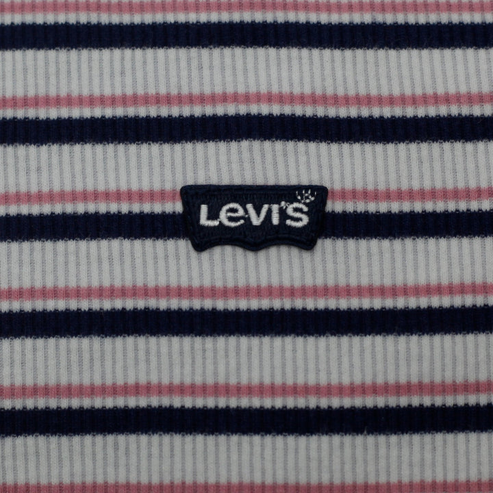 Y2K Ladies Levi’s Pink & Navy Striped Ribbed Knit Short Sleeve T-Shirt Size S