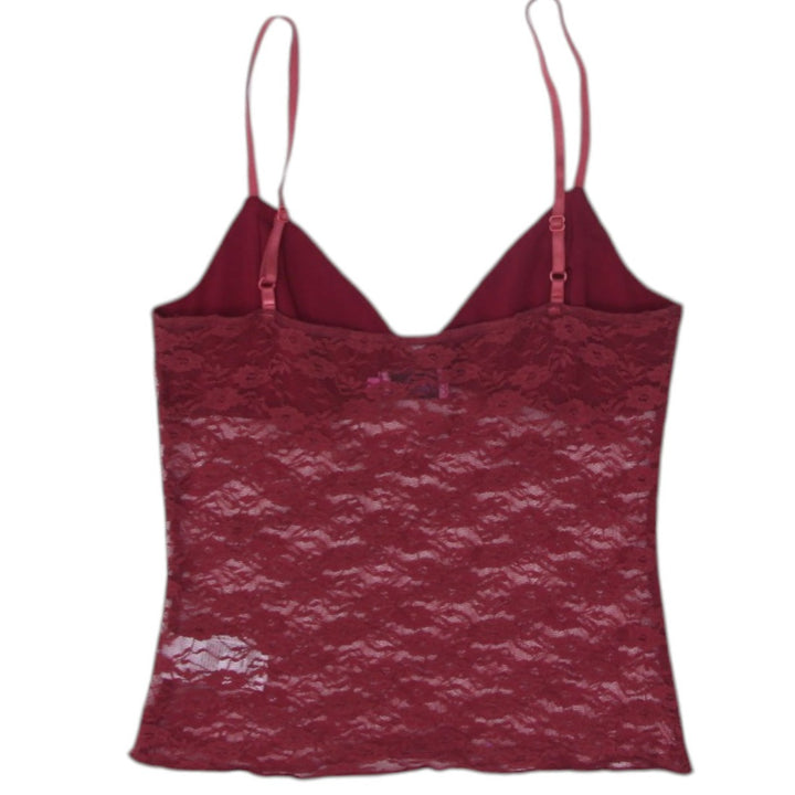 Y2K Ladies Camisole Maroon Lace Transparent Strappy Top
