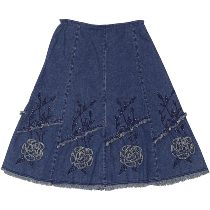 Y2K Ladies Simon Chang Flared Denim Skirt Size 8