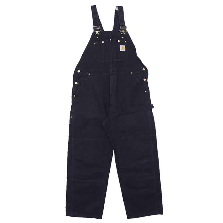 Mens Carhartt R01 BLK Unlined Canvas Double-Knee Workwear Bib Overalls Black