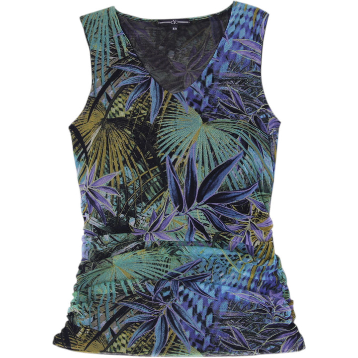 Y2K Ladies CYC Tropical Palm Print Ruched Mesh Tank Top Size M