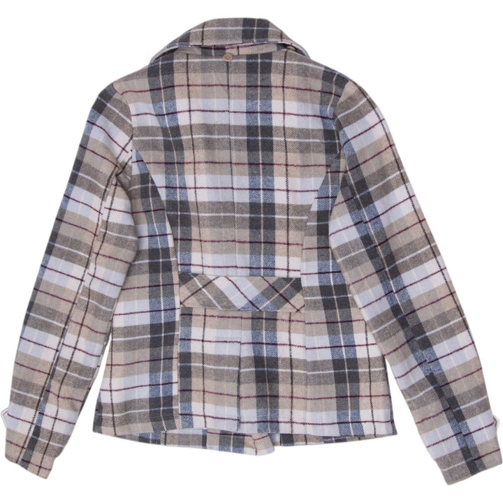 Y2K Ladies Dollhouse Plaid Peacoat Jacket Double Breasted Tan Cream Size S