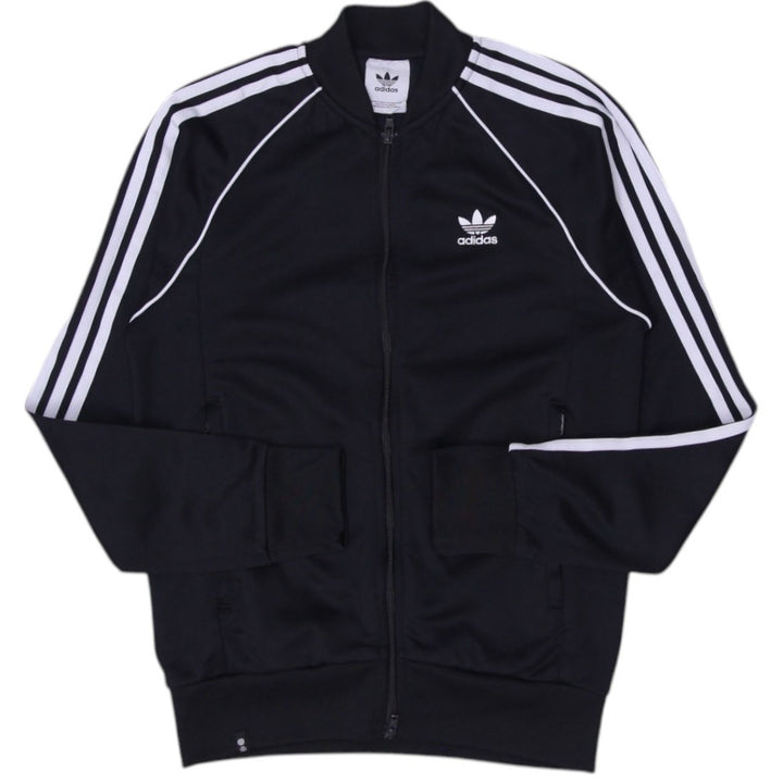 Ladies Embroidered Adidas Logo Sleeve Striped Full Zip Black Jacket
