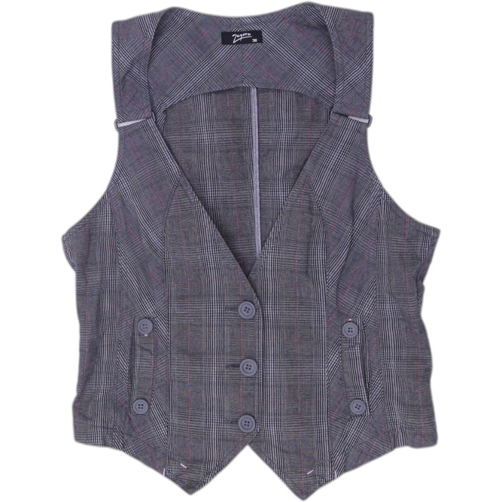 Y2K Ladies Button Up Tailored Gray Checkered Vest Size 38 | Migration_Y2K Tops | Fashion Rerun