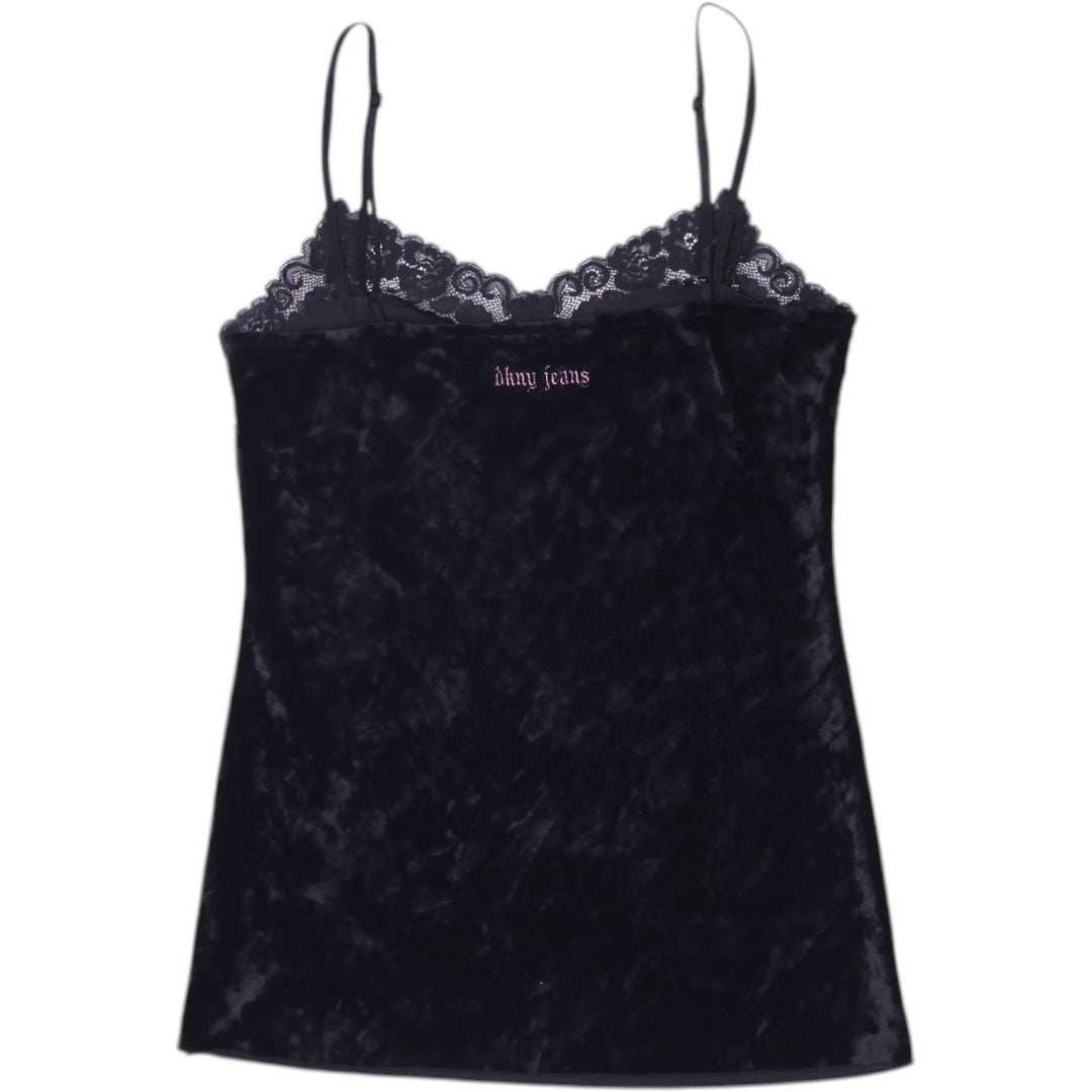 Y2K Ladies DKNY Jeans Velvet Lace Trim Camisole Tank Top Size XS