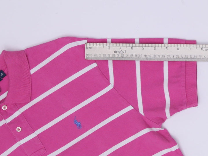 Vintage Mens Polo Ralph Lauren Magenta Pink White Striped Polo T-Shirt Size L