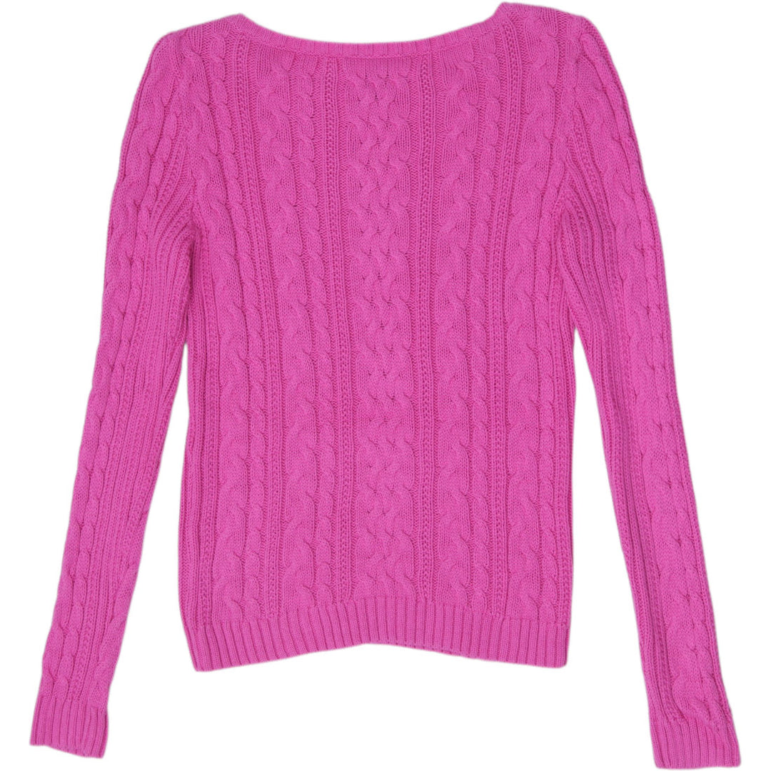 Ladies Ralph Lauren Pink Cable Knit Sweater Medium 100% Cotton Crew Neck Size M