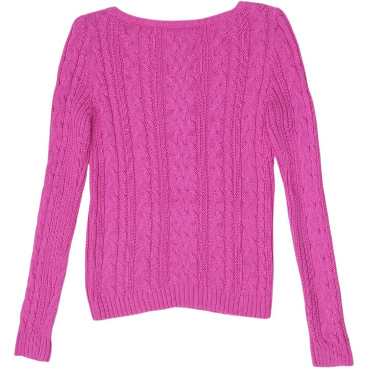 Ladies Ralph Lauren Pink Cable Knit Sweater Medium 100% Cotton Crew Neck Size M