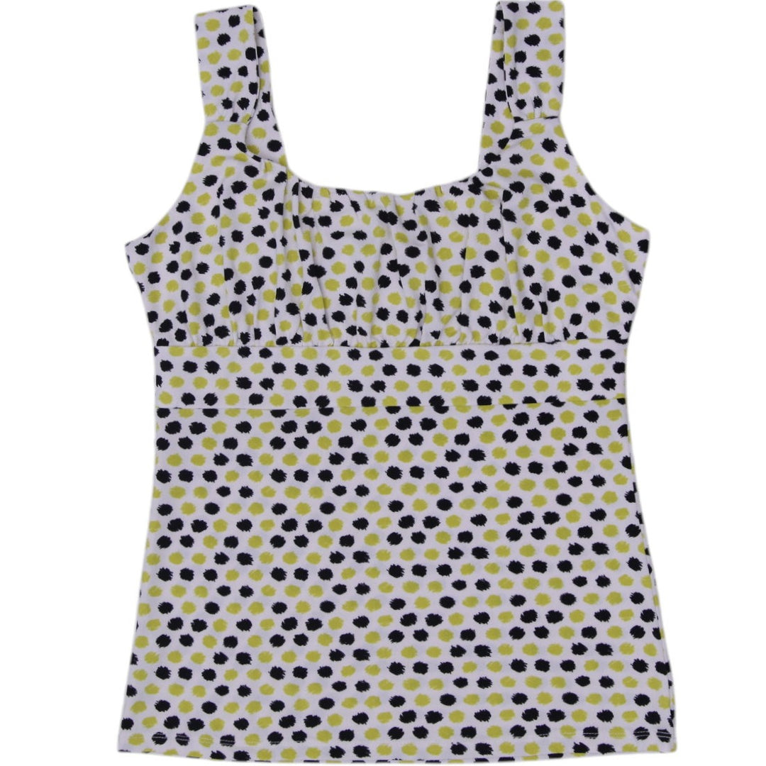 Y2K Ladies Ann Taylor Dot Print Tank Top Lime Green Black Sleeveless Size M